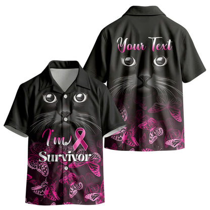 Personalised I Am A Survivor Kid Hawaiian Shirt Black Cat Breast Cancer Support