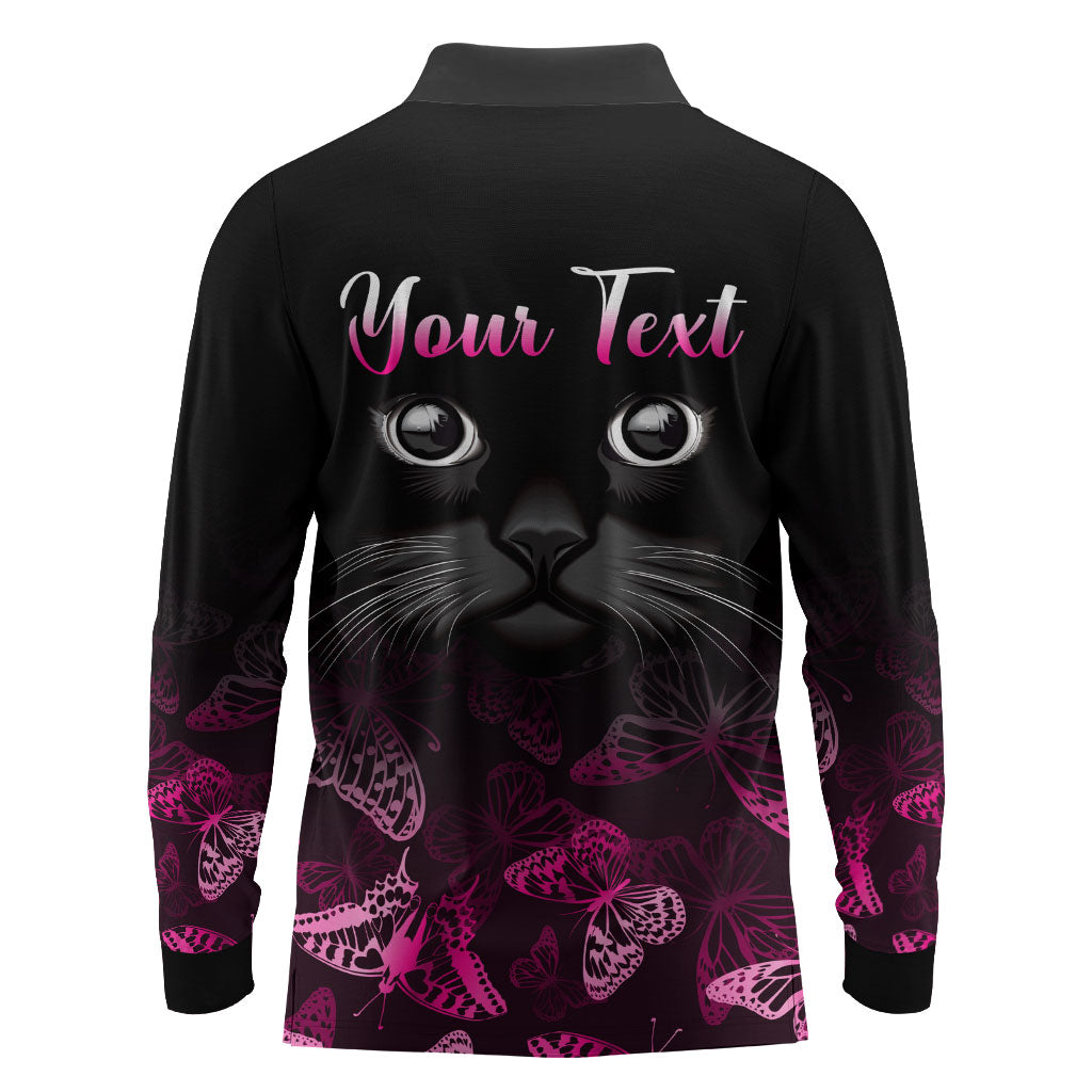 Personalised I Am A Survivor Long Sleeve Polo Shirt Black Cat Breast Cancer Support