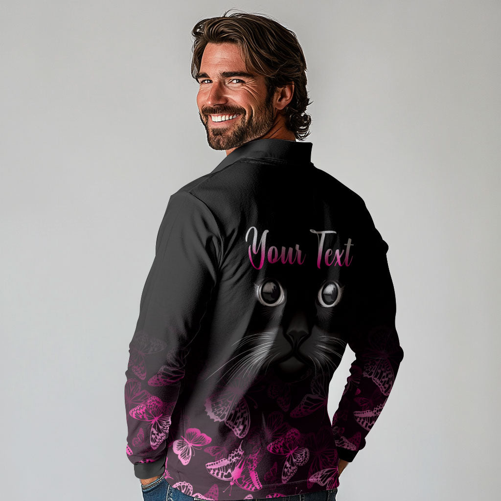 Personalised I Am A Survivor Long Sleeve Polo Shirt Black Cat Breast Cancer Support