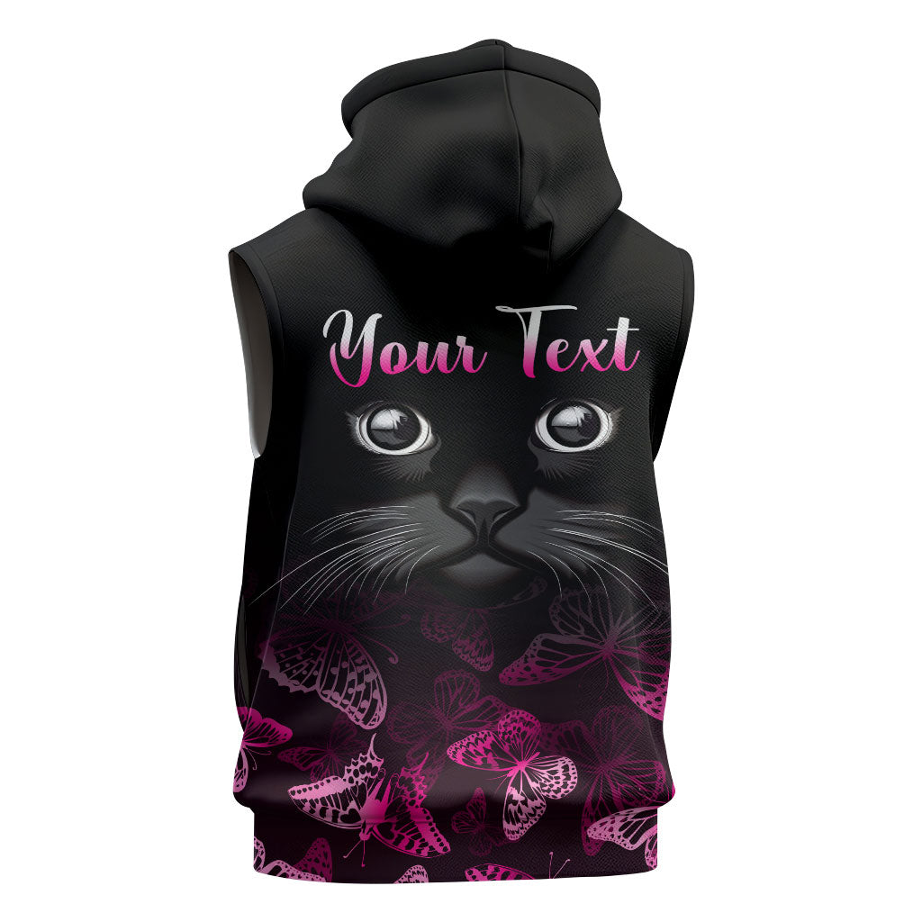 Personalised I Am A Survivor Sleeveless Hoodie Black Cat Breast Cancer Support