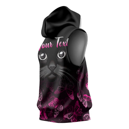 Personalised I Am A Survivor Sleeveless Hoodie Black Cat Breast Cancer Support