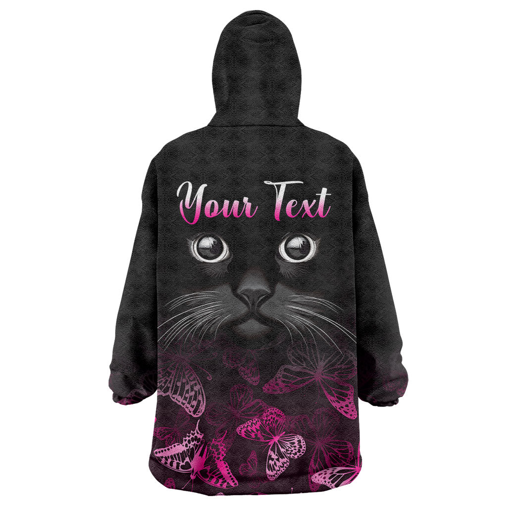Personalised I Am A Survivor Wearable Blanket Hoodie Black Cat Breast Cancer Support