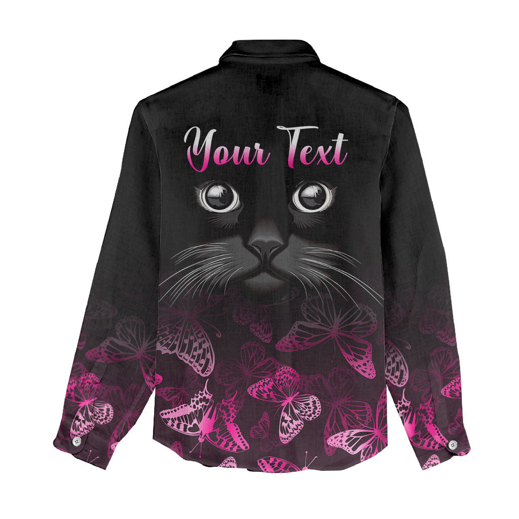 Personalised I Am A Survivor Women Casual Shirt Black Cat Breast Cancer Support