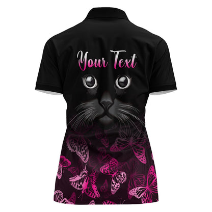 Personalised I Am A Survivor Women Polo Shirt Black Cat Breast Cancer Support