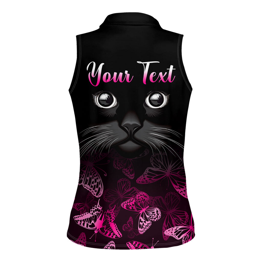 Personalised I Am A Survivor Women Sleeveless Polo Shirt Black Cat Breast Cancer Support