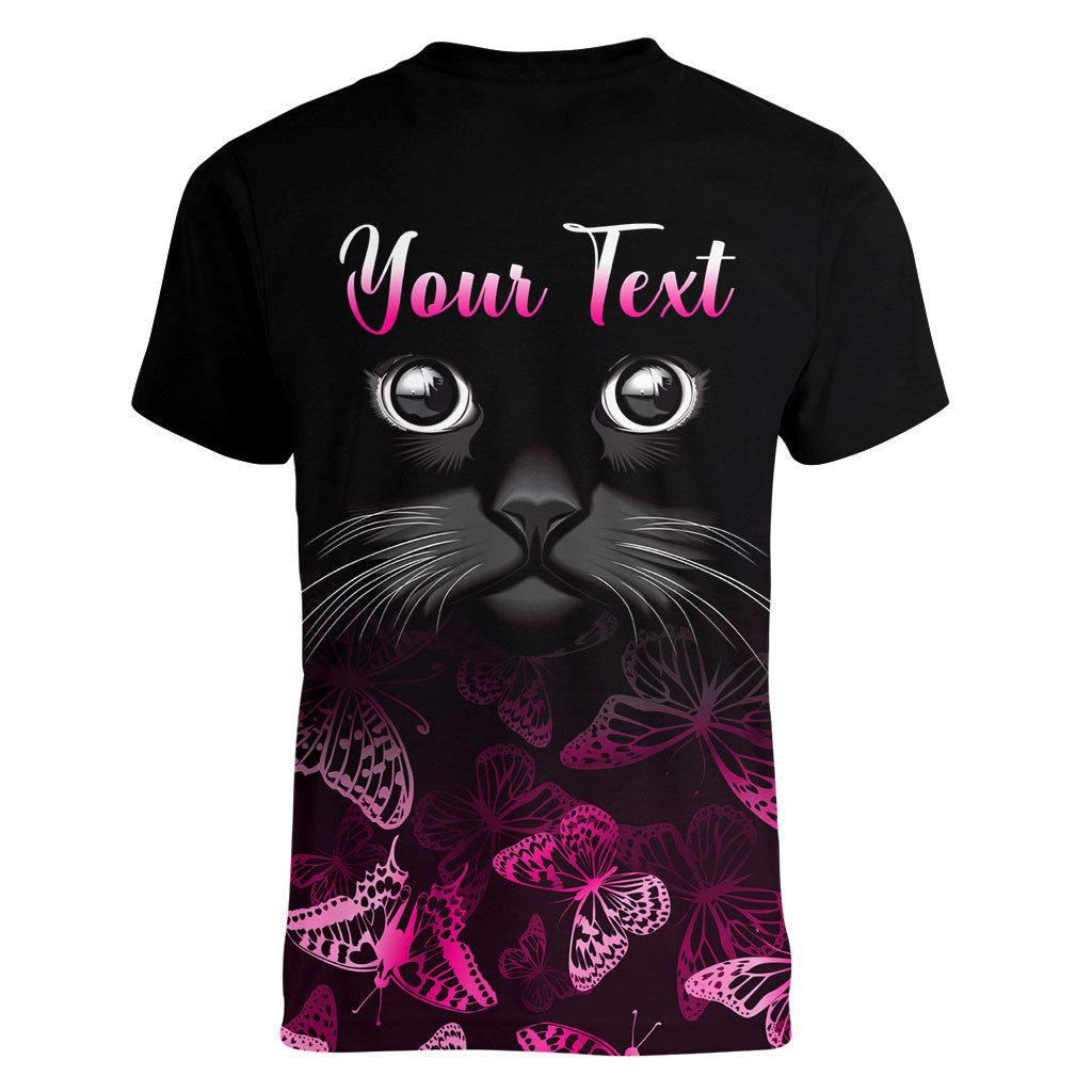 Personalised I Am A Survivor Women V-Neck T-Shirt Black Cat Breast Cancer Support