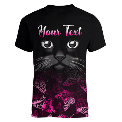 Personalised I Am A Survivor Women V-Neck T-Shirt Black Cat Breast Cancer Support