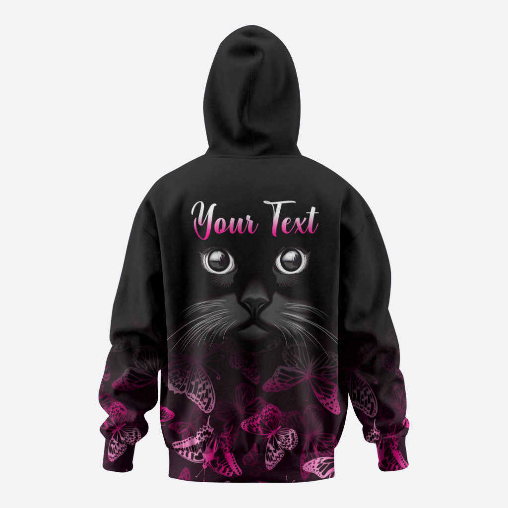 Personalised I Am A Survivor Zip Hoodie Black Cat Breast Cancer Support