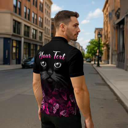 Personalised I Am A Survivor Zipper Polo Shirt Black Cat Breast Cancer Support
