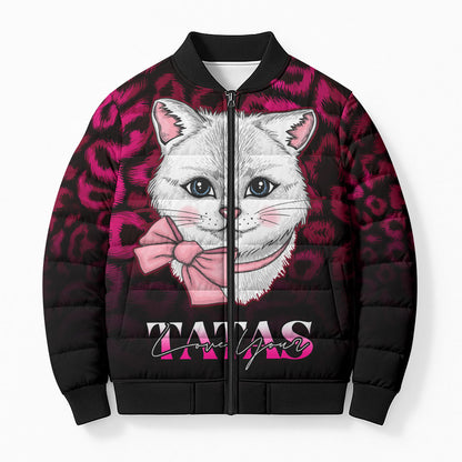 Personalised Love Your Tatas Bomber Puffer Jacket Cat Breast Cancer Support