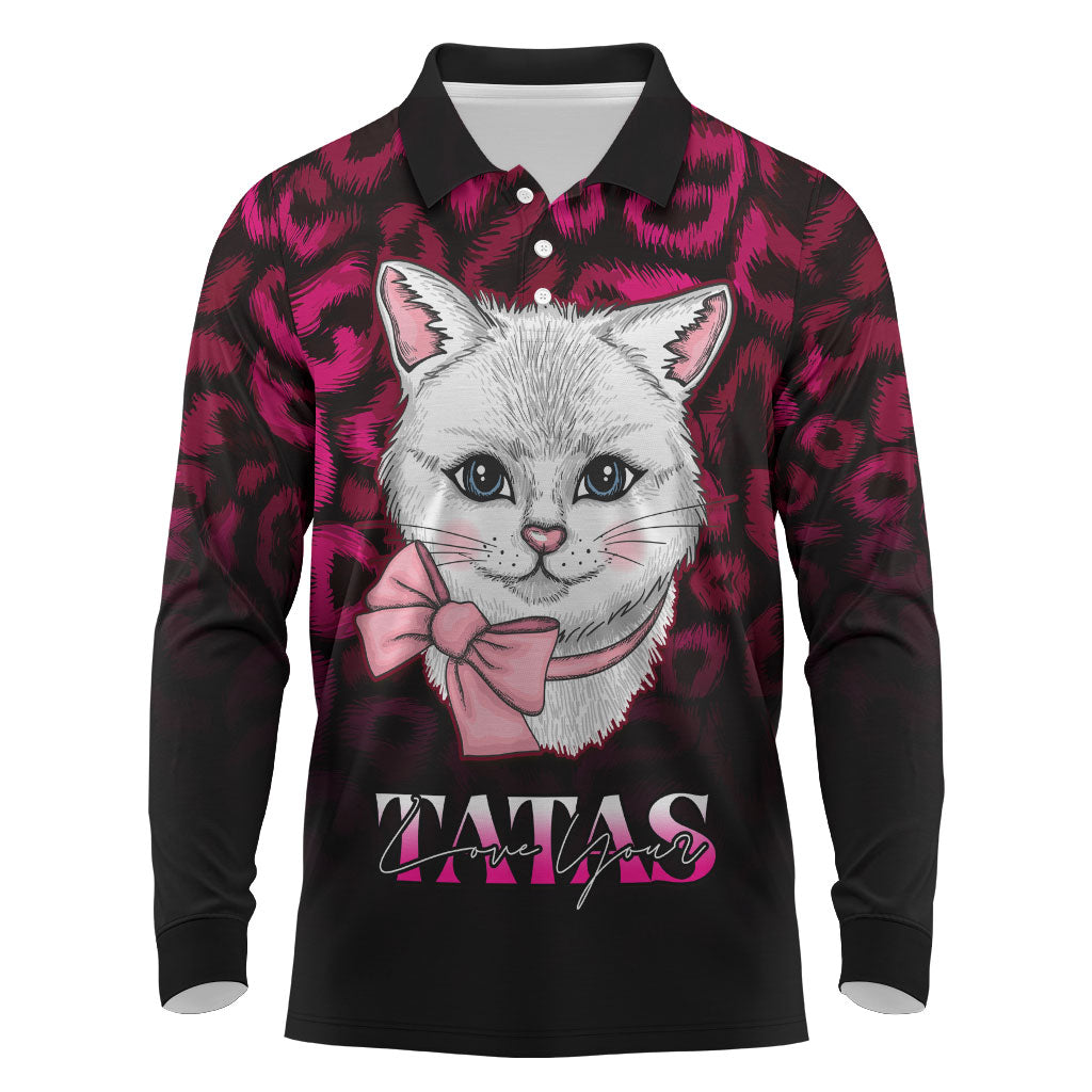 Personalised Love Your Tatas Long Sleeve Polo Shirt Cat Breast Cancer Support