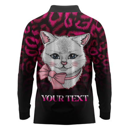 Personalised Love Your Tatas Long Sleeve Polo Shirt Cat Breast Cancer Support