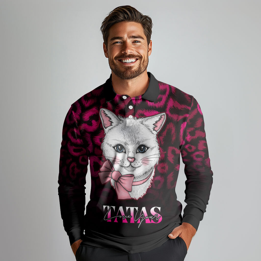 Personalised Love Your Tatas Long Sleeve Polo Shirt Cat Breast Cancer Support