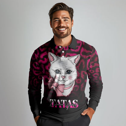 Personalised Love Your Tatas Long Sleeve Polo Shirt Cat Breast Cancer Support