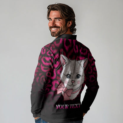 Personalised Love Your Tatas Long Sleeve Polo Shirt Cat Breast Cancer Support