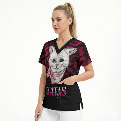 Personalised Love Your Tatas Scrub Top Cat Breast Cancer Support