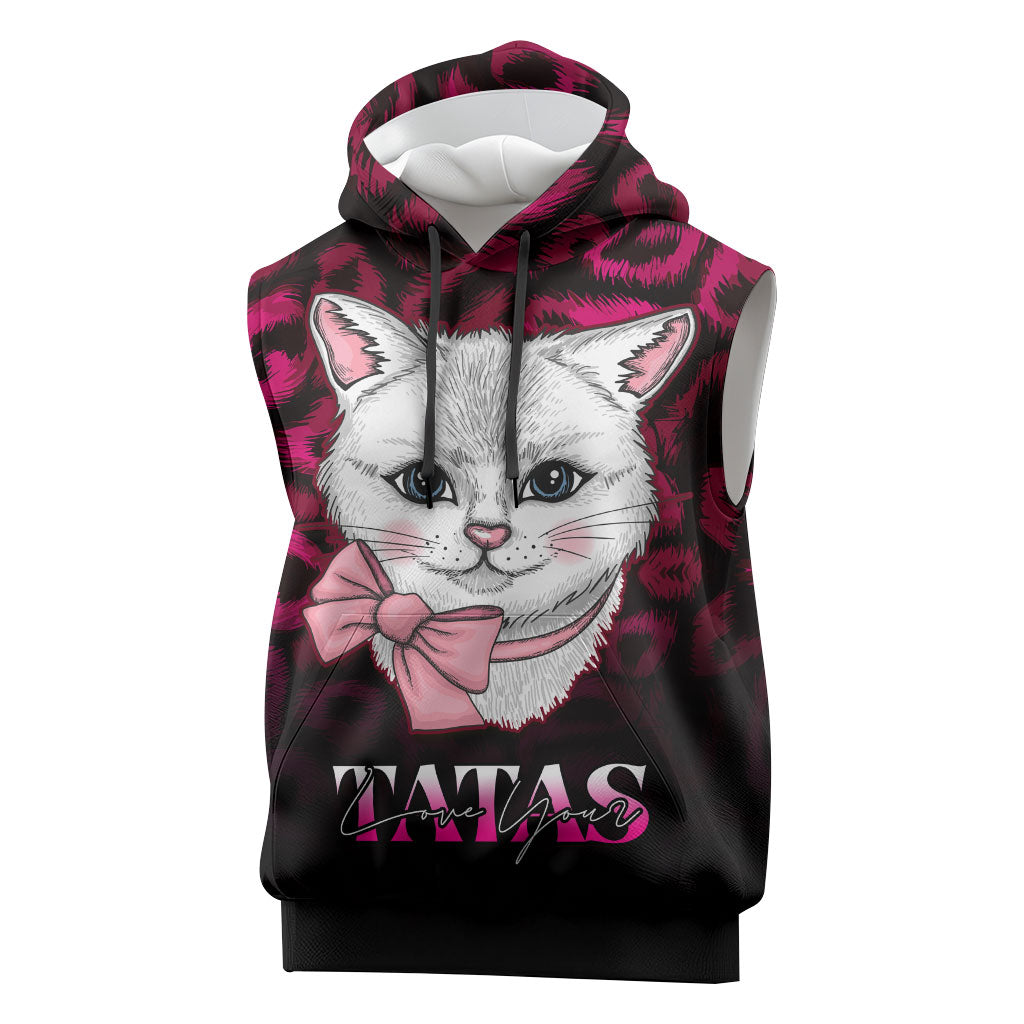Personalised Love Your Tatas Sleeveless Hoodie Cat Breast Cancer Support