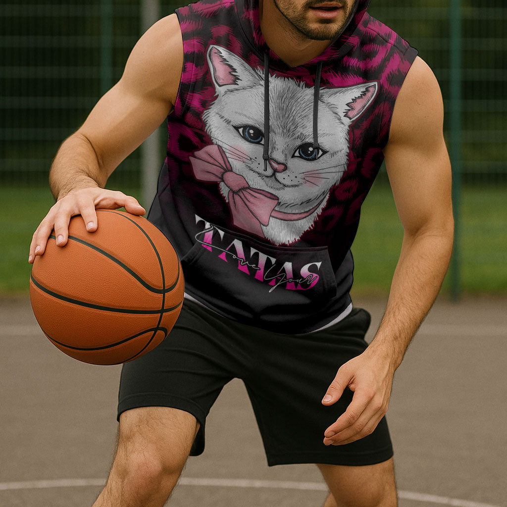 Personalised Love Your Tatas Sleeveless Hoodie Cat Breast Cancer Support
