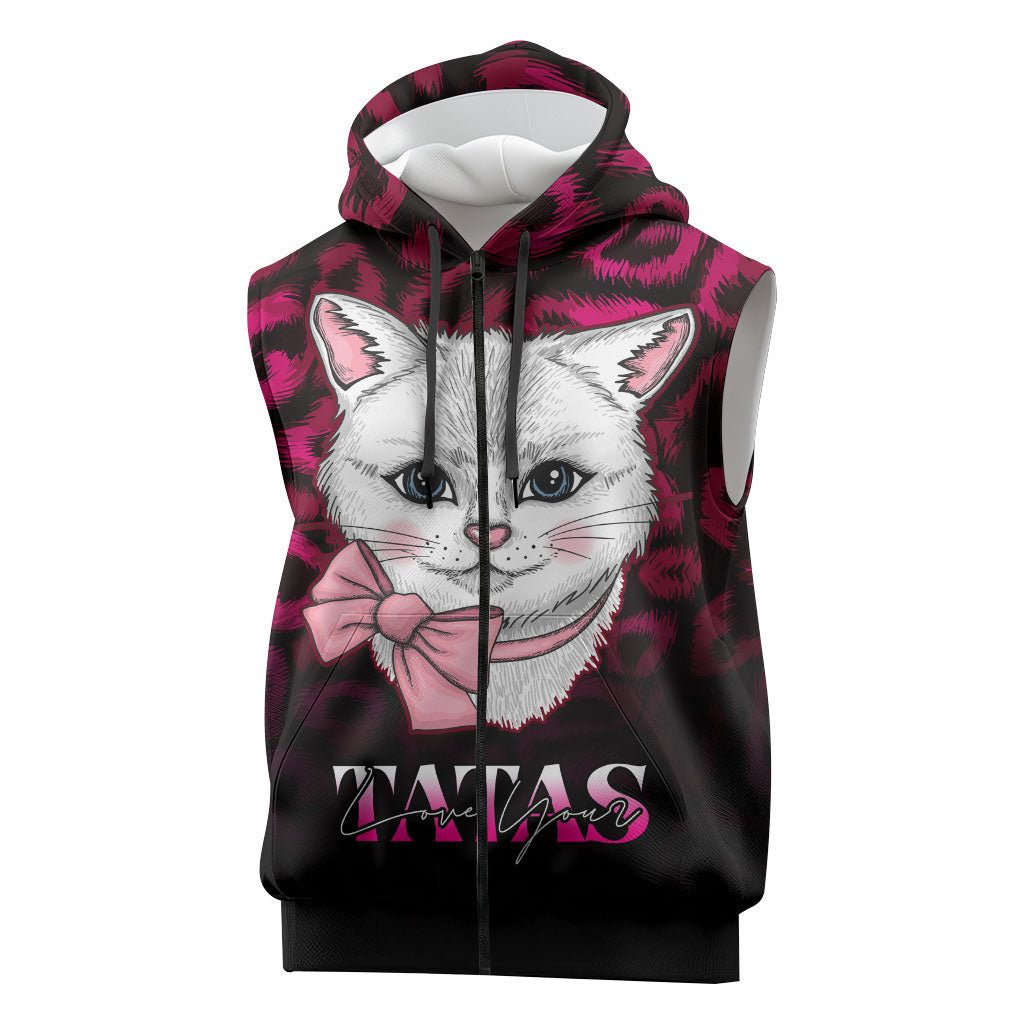 Personalised Love Your Tatas Sleeveless Zip Hoodie Cat Breast Cancer Support