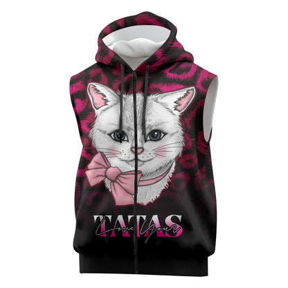 Personalised Love Your Tatas Sleeveless Zip Hoodie Cat Breast Cancer Support