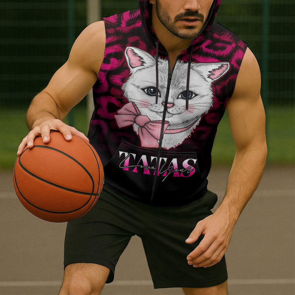 Personalised Love Your Tatas Sleeveless Zip Hoodie Cat Breast Cancer Support