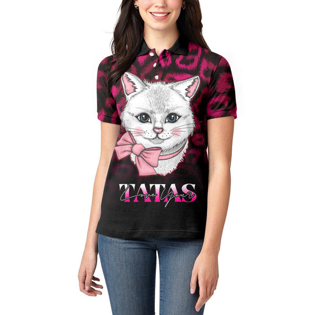 Personalised Love Your Tatas Women Polo Shirt Cat Breast Cancer Support