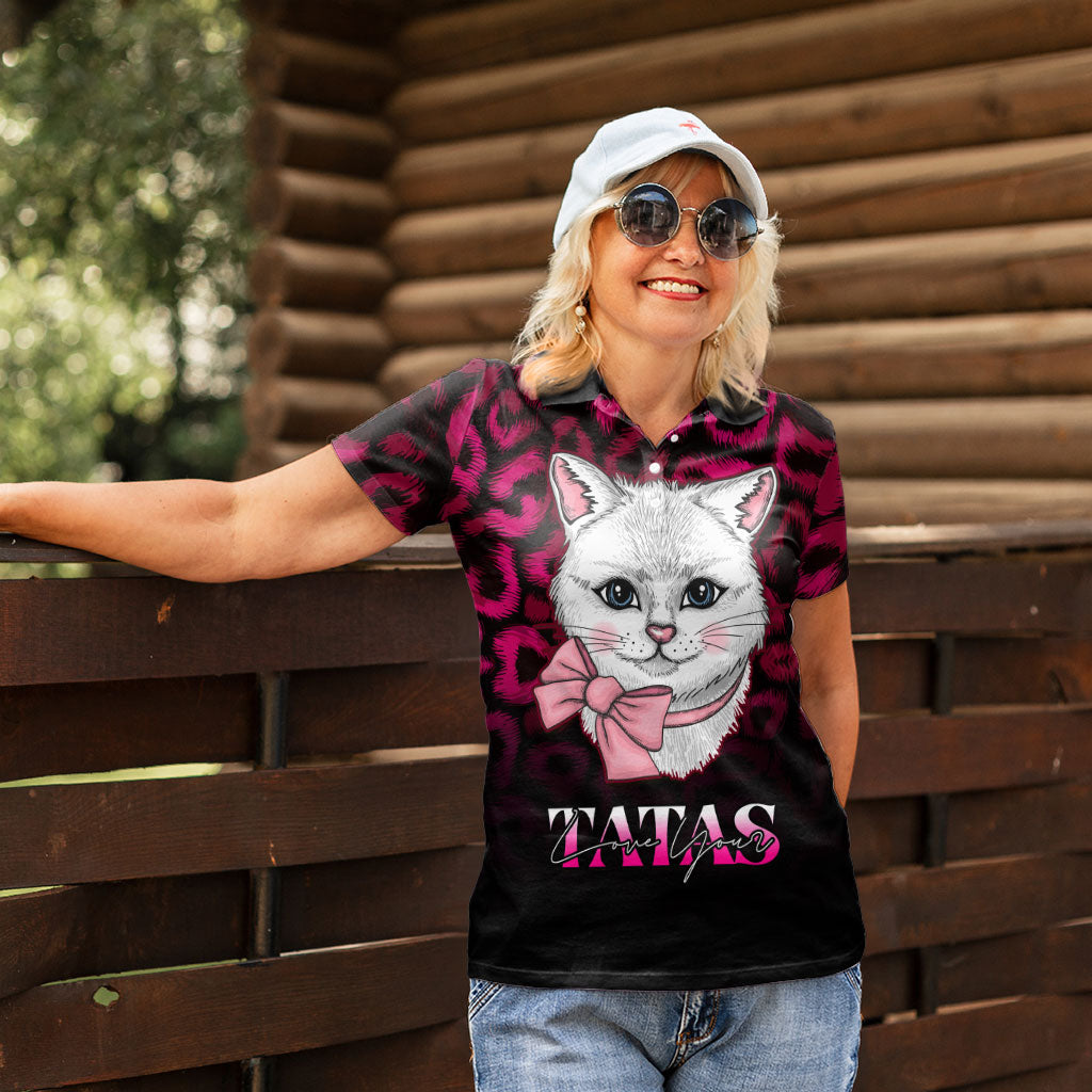 Personalised Love Your Tatas Women Polo Shirt Cat Breast Cancer Support