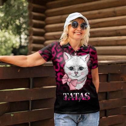 Personalised Love Your Tatas Women Polo Shirt Cat Breast Cancer Support