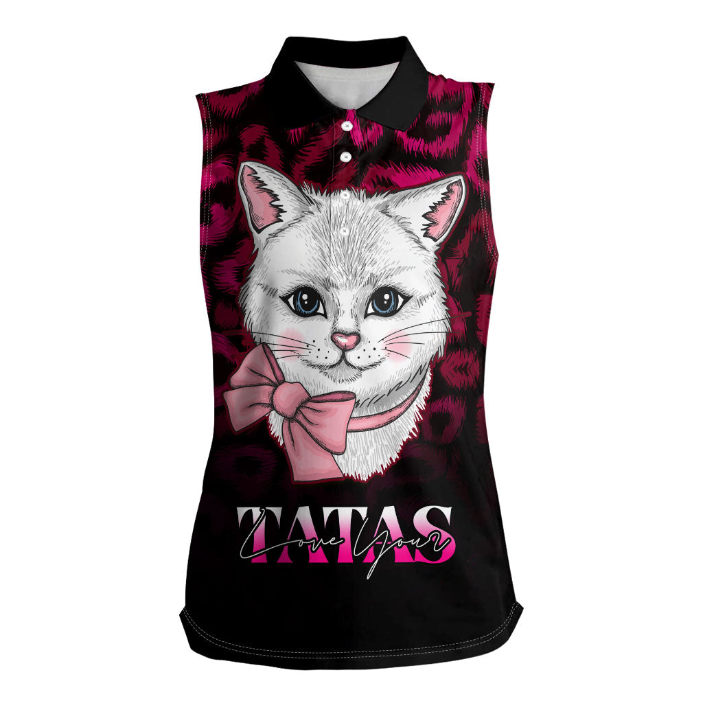 Personalised Love Your Tatas Women Sleeveless Polo Shirt Cat Breast Cancer Support