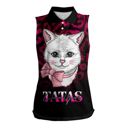 Personalised Love Your Tatas Women Sleeveless Polo Shirt Cat Breast Cancer Support