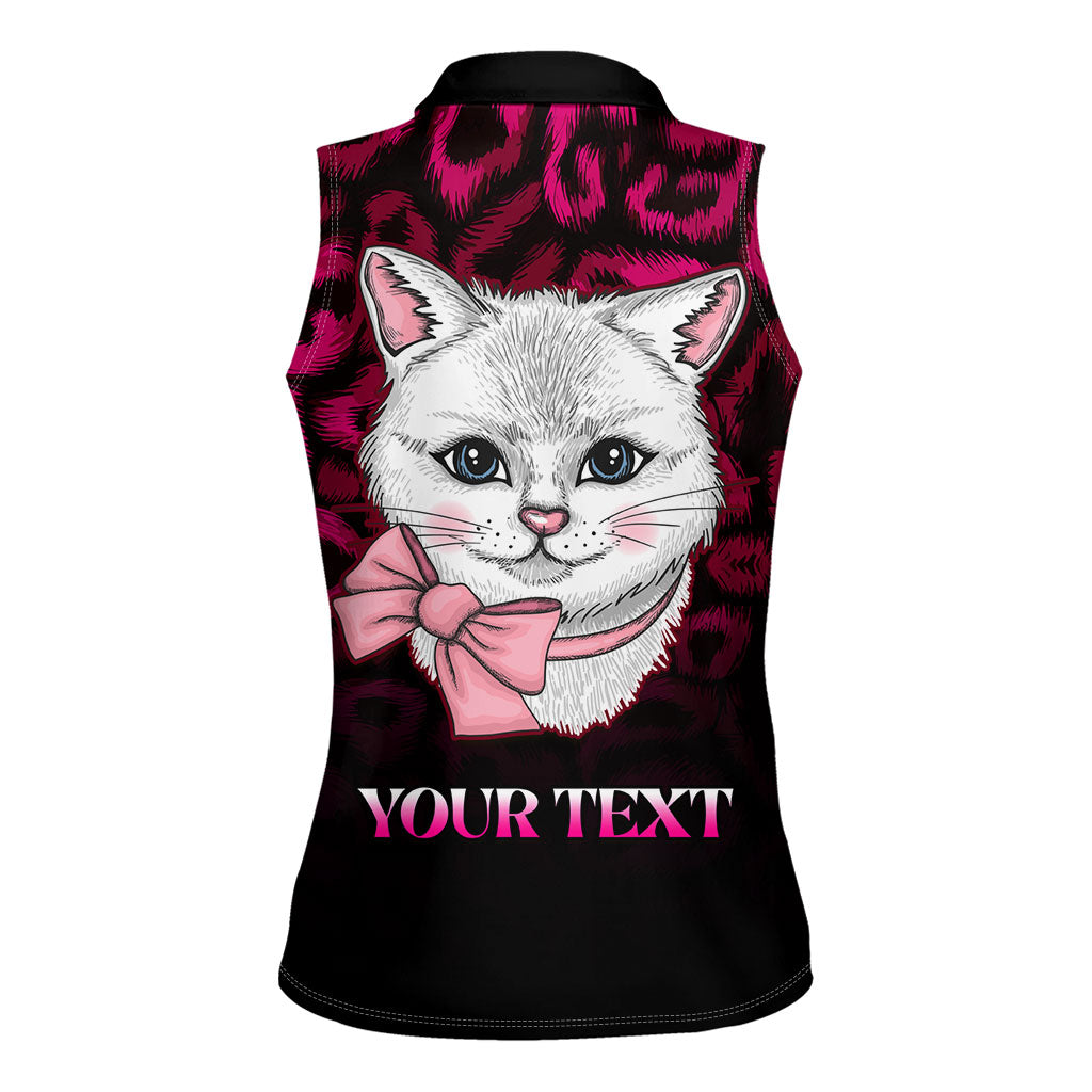 Personalised Love Your Tatas Women Sleeveless Polo Shirt Cat Breast Cancer Support