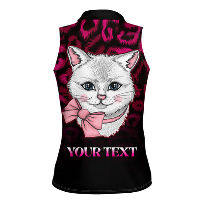 Personalised Love Your Tatas Women Sleeveless Polo Shirt Cat Breast Cancer Support