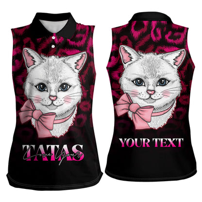 Personalised Love Your Tatas Women Sleeveless Polo Shirt Cat Breast Cancer Support