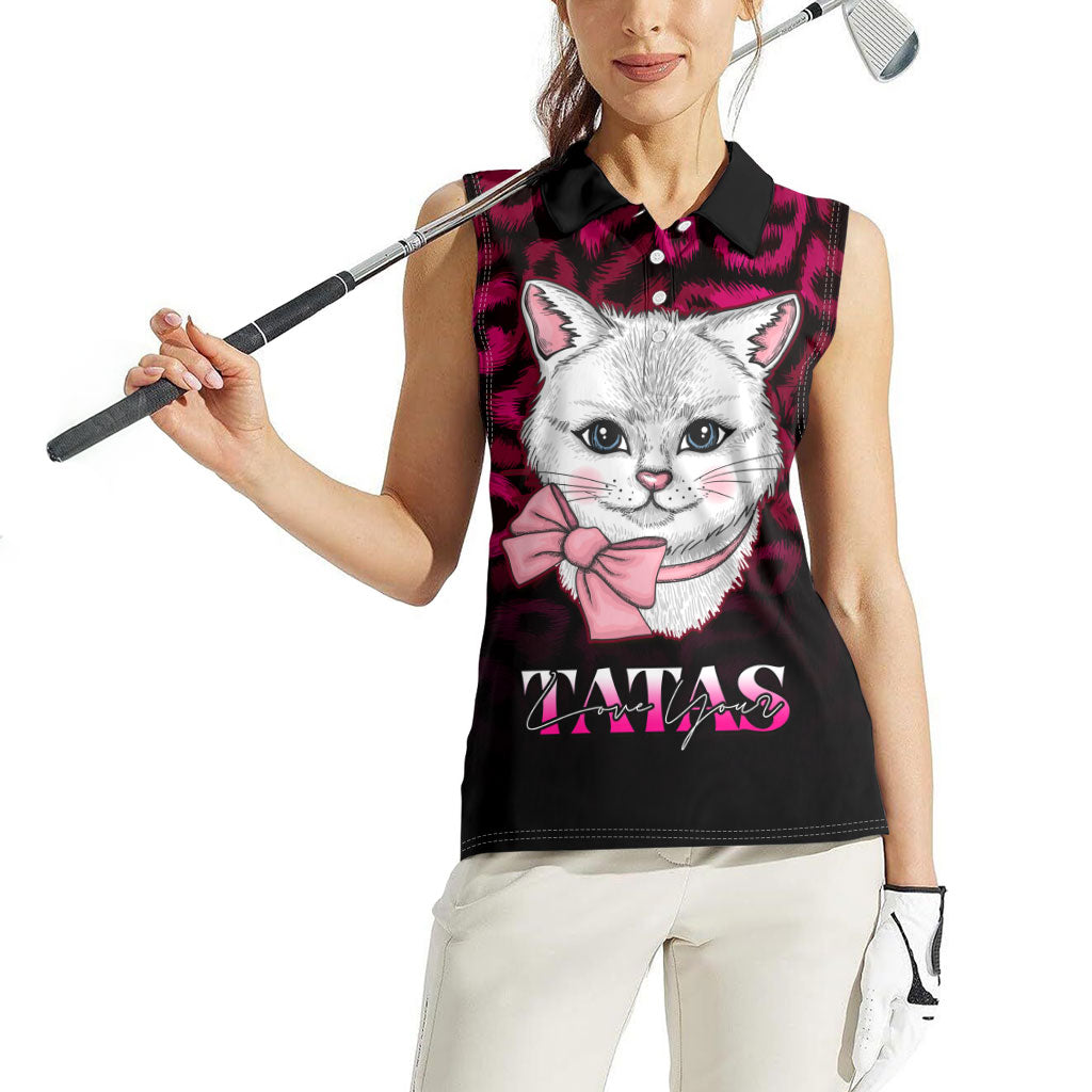 Personalised Love Your Tatas Women Sleeveless Polo Shirt Cat Breast Cancer Support