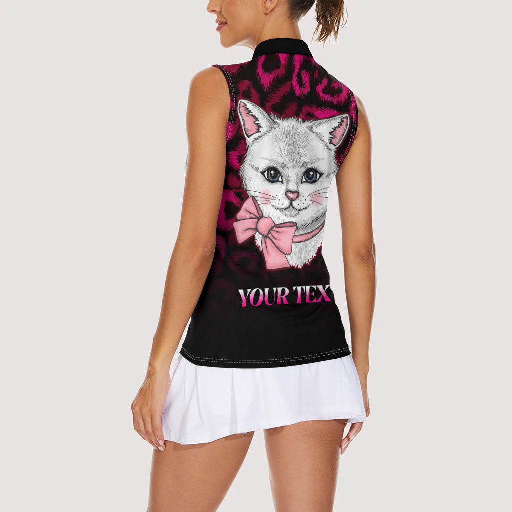 Personalised Love Your Tatas Women Sleeveless Polo Shirt Cat Breast Cancer Support