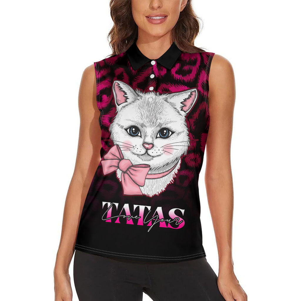 Personalised Love Your Tatas Women Sleeveless Polo Shirt Cat Breast Cancer Support