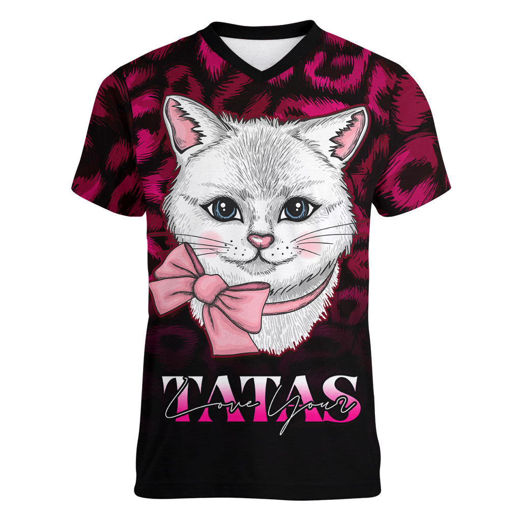Personalised Love Your Tatas Women V-Neck T-Shirt Cat Breast Cancer Support