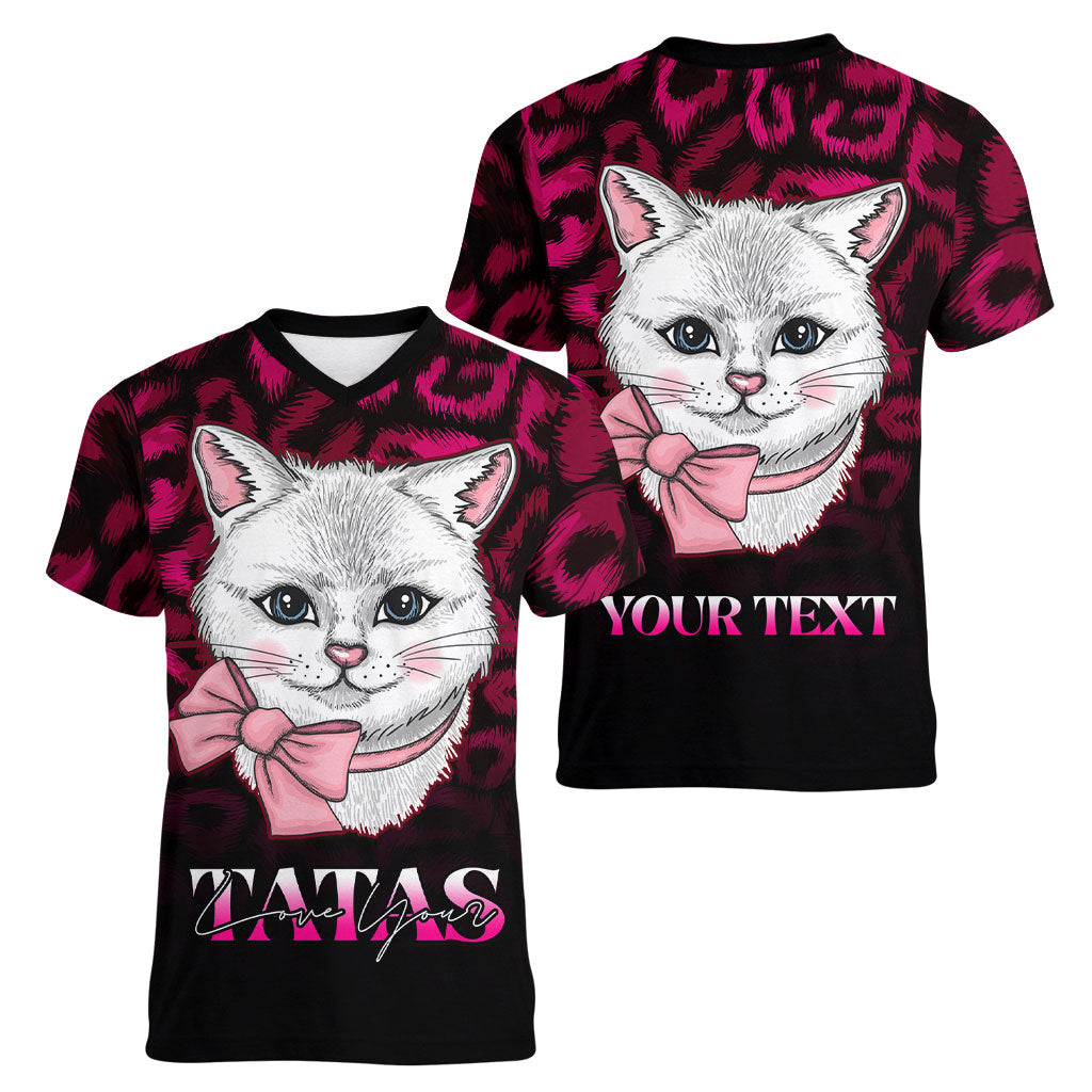 Personalised Love Your Tatas Women V-Neck T-Shirt Cat Breast Cancer Support
