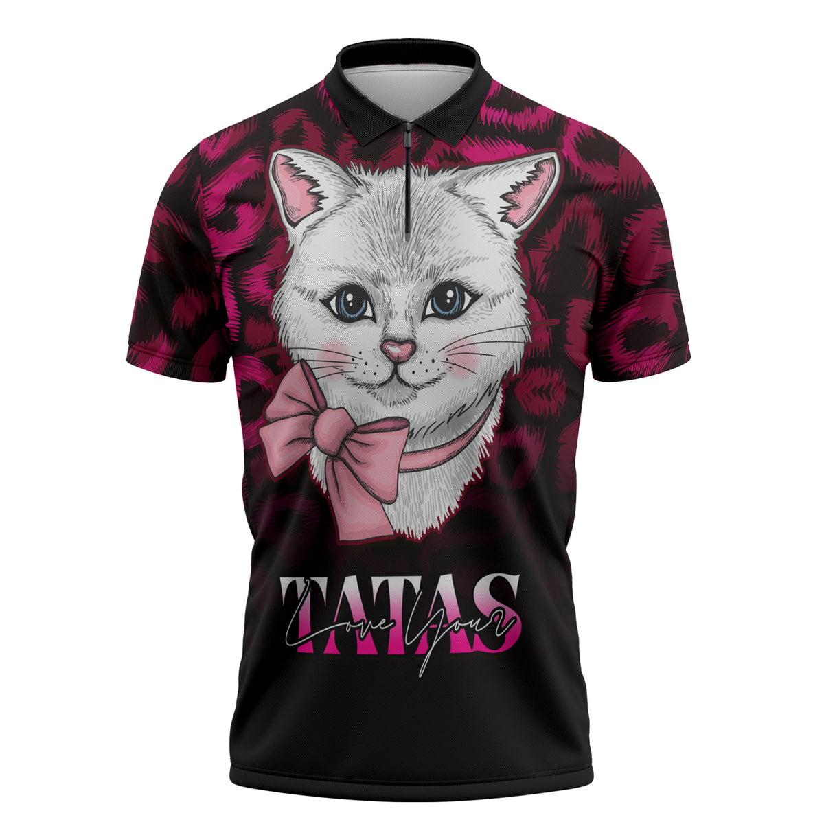 Personalised Love Your Tatas Zipper Polo Shirt Cat Breast Cancer Support