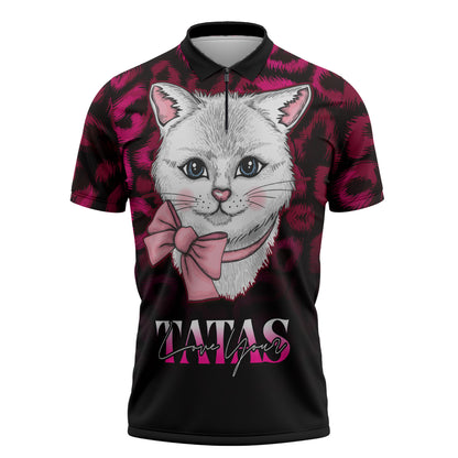 Personalised Love Your Tatas Zipper Polo Shirt Cat Breast Cancer Support