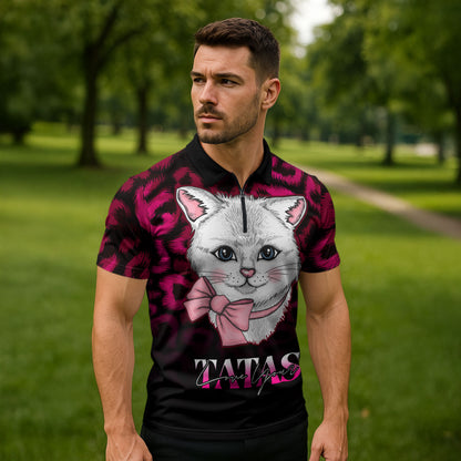 Personalised Love Your Tatas Zipper Polo Shirt Cat Breast Cancer Support
