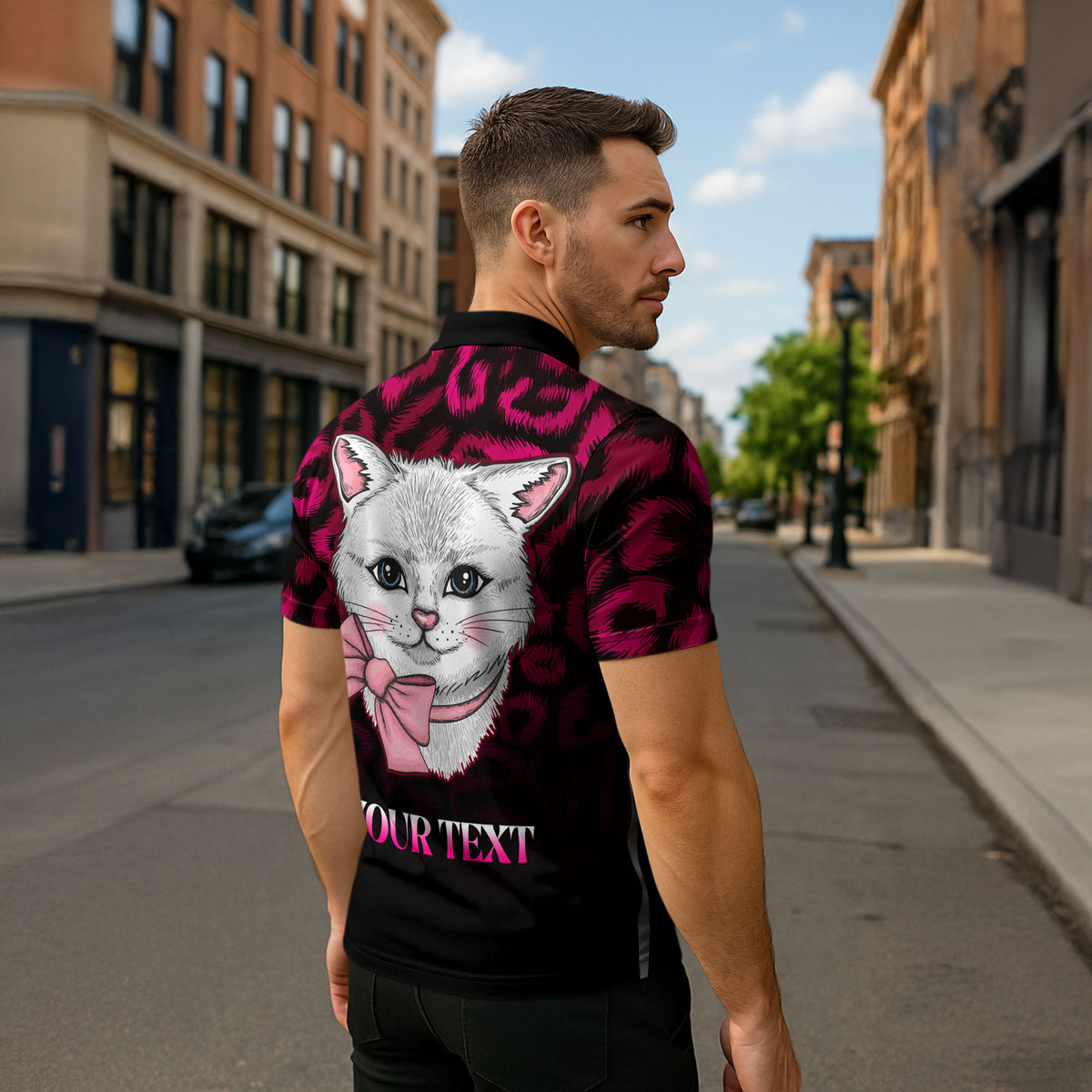 Personalised Love Your Tatas Zipper Polo Shirt Cat Breast Cancer Support