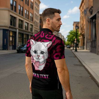 Personalised Love Your Tatas Zipper Polo Shirt Cat Breast Cancer Support
