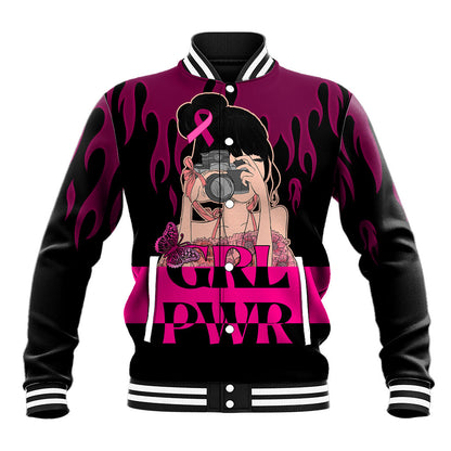 Personalised Girl Power Baseball Jacket Day Of The Girl Breast Cancer Support