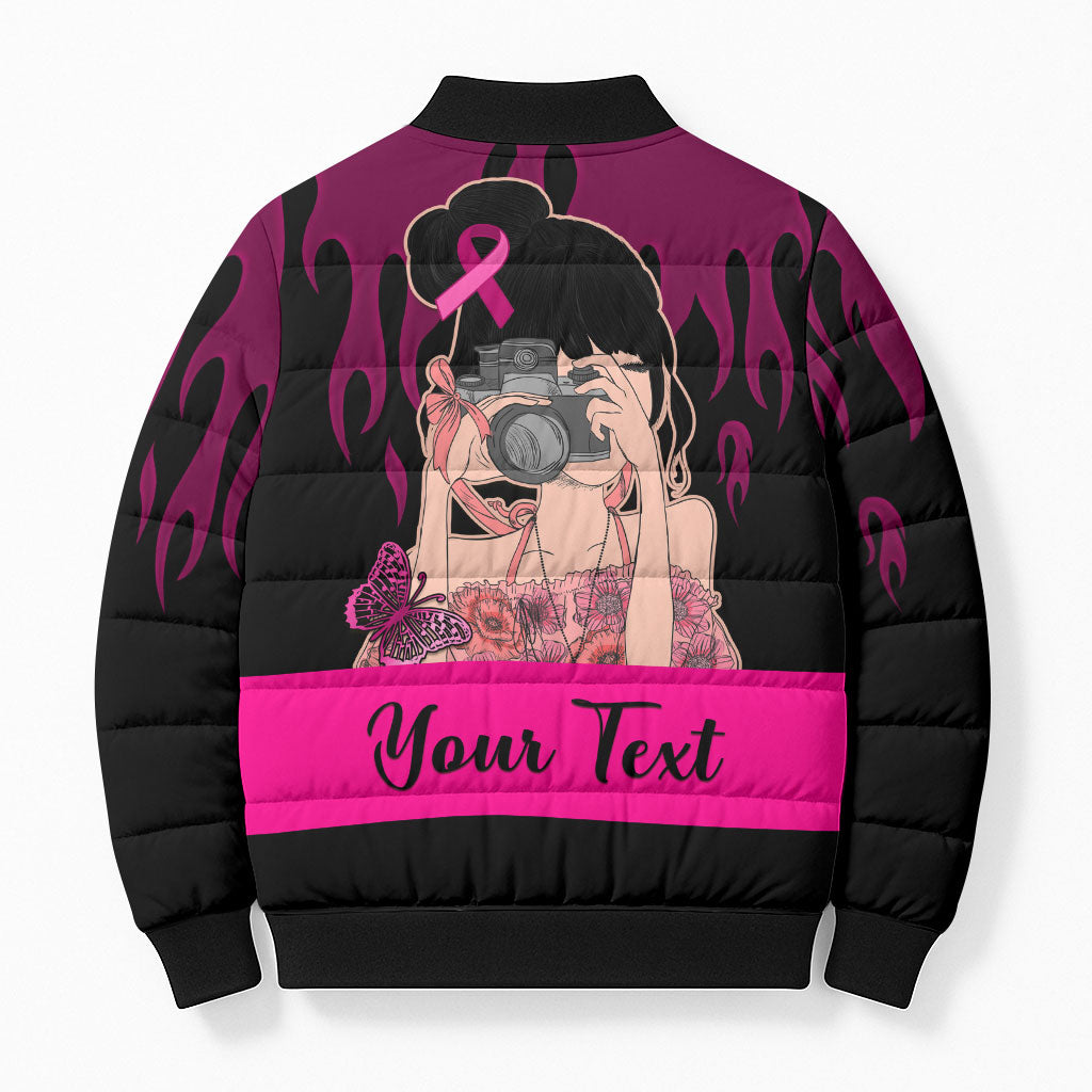 Personalised Girl Power Bomber Puffer Jacket Day Of The Girl Breast Cancer Support