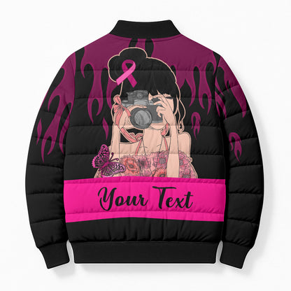 Personalised Girl Power Bomber Puffer Jacket Day Of The Girl Breast Cancer Support