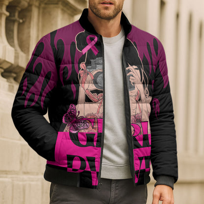 Personalised Girl Power Bomber Puffer Jacket Day Of The Girl Breast Cancer Support