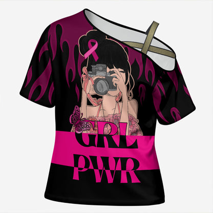 Personalised Girl Power Cross Shoulder Shirt Day Of The Girl Breast Cancer Support