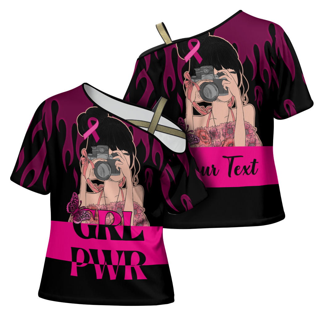 Personalised Girl Power Cross Shoulder Shirt Day Of The Girl Breast Cancer Support