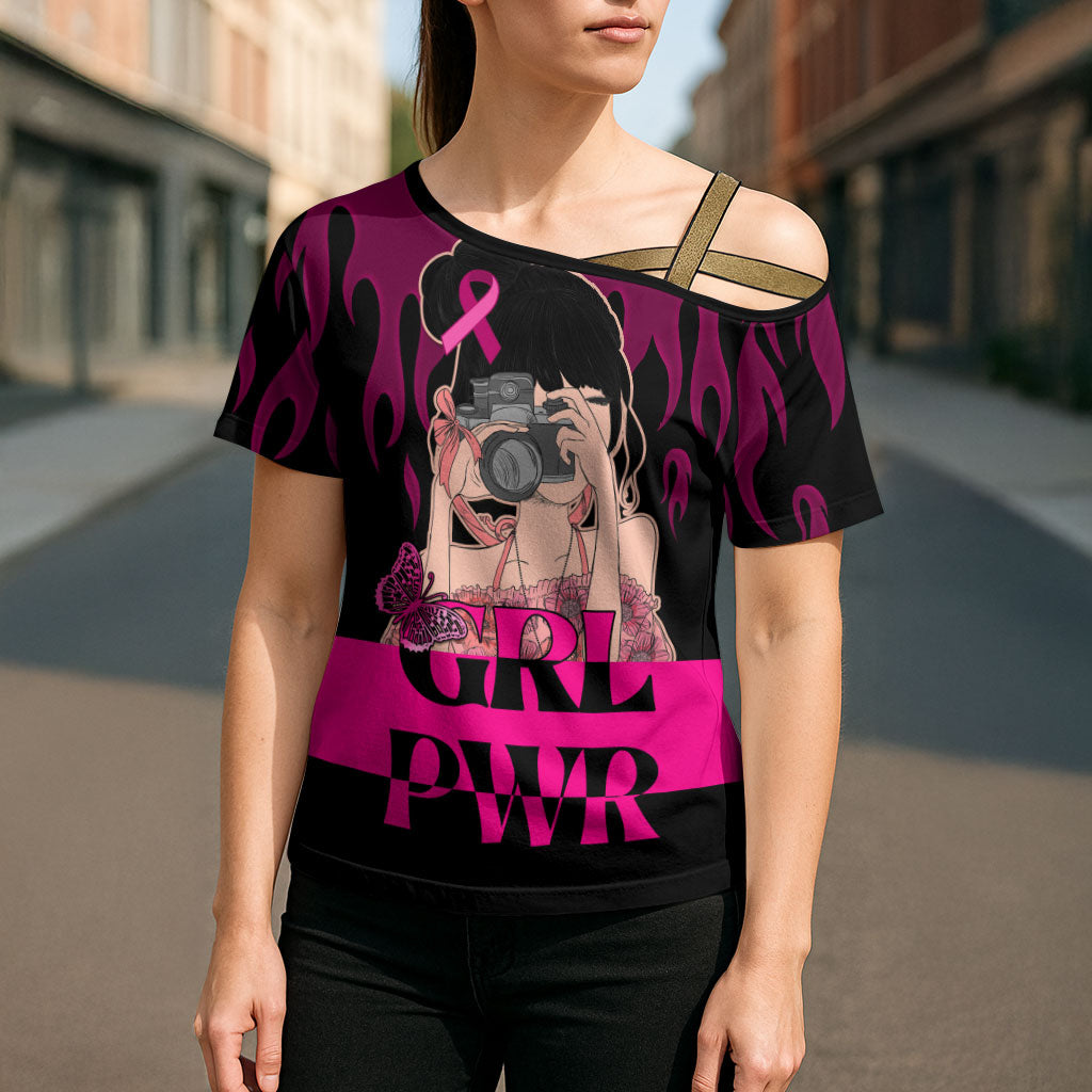 Personalised Girl Power Cross Shoulder Shirt Day Of The Girl Breast Cancer Support